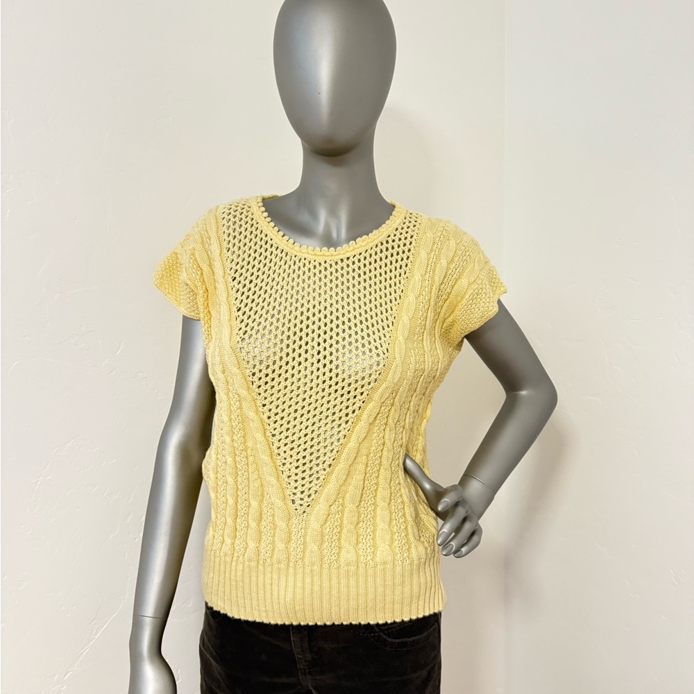 Cristin Stevens‎ Butter Yellow Knit Sweater w/ Sheer V Front